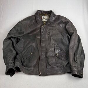 Vintage Hound Leather Bomber Jacket Mens L Bird Print Lining